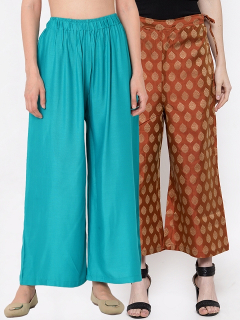 

TAG 7 Women Pack of 2 Flared Palazzos, Turquoise blue
