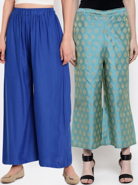 

TAG 7 Women Pack of 2 Self Design Wide Leg Palazzos, Blue