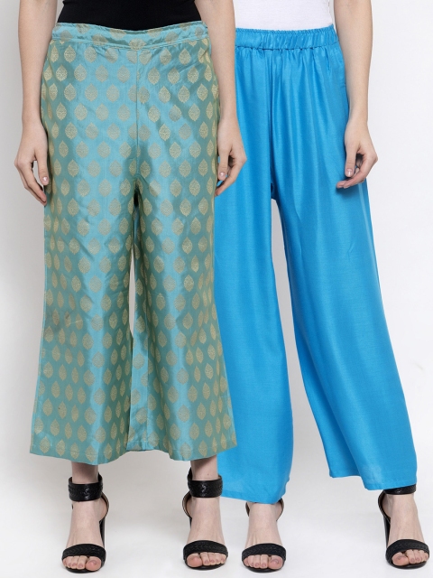 

TAG 7 Women Pack of 2 Flared Palazzos, Blue