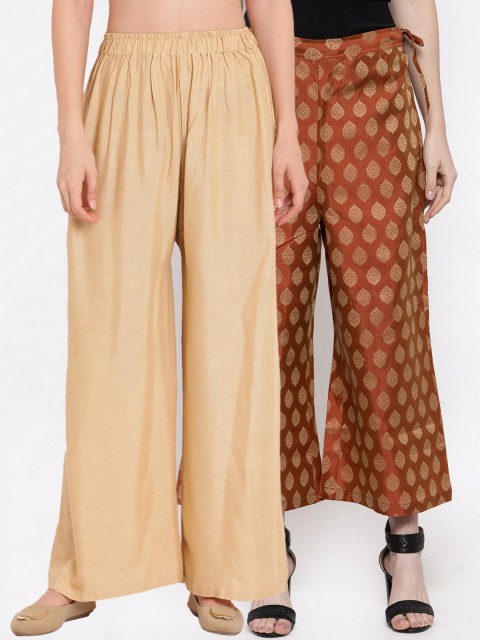 

TAG 7 Women Pack of 2 Flared Palazzos, Beige