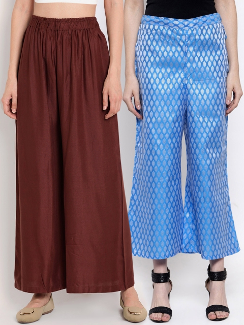 

TAG 7 Women Pack Of 2 Flared Palazzos, Brown