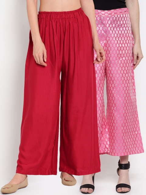 

TAG 7 Women Pack of 2 Self Design Straight Palazzos, Maroon
