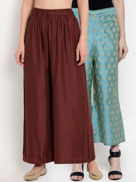 

TAG 7 Women Pack of 2 Flared Palazzos, Brown