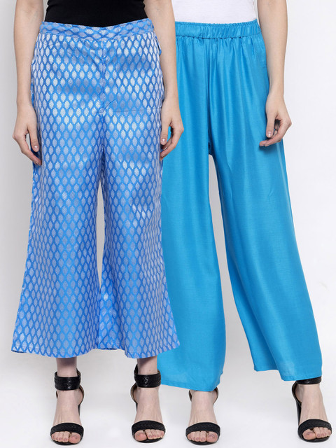 

TAG 7 Women Pack of 2 Self Design Flared Palazzos, Blue