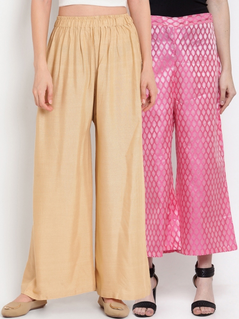 

TAG 7 Women Pack of 2 Flared Palazzos, Beige