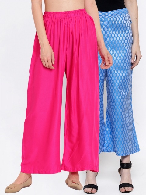 

TAG 7 Women Set of 2 Fuchsia & Blue Flared Palazzos