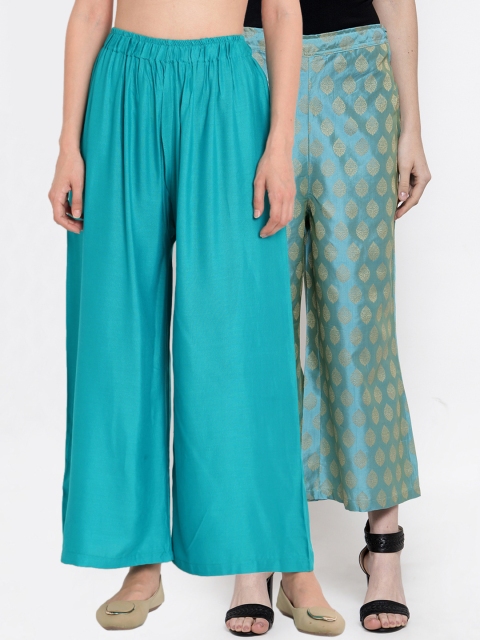 

TAG 7 Women Pack Of 2 Straight Palazzos, Turquoise blue