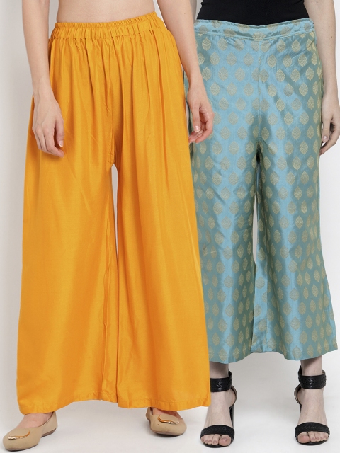 

TAG 7 Women Pack of 2 Flared Fit Palazzos, Mustard
