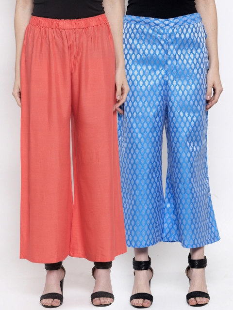 

TAG 7 Women Pack Of 2 Flared Palazzos, Orange