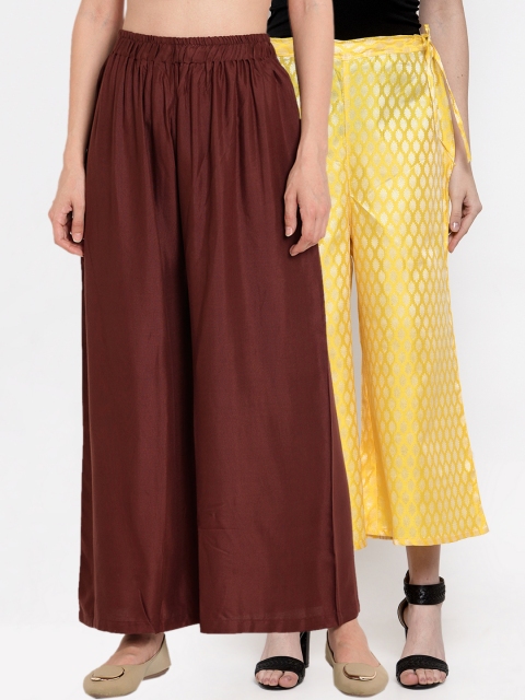 

TAG 7 Women Pack of 2 Flared Palazzos, Brown