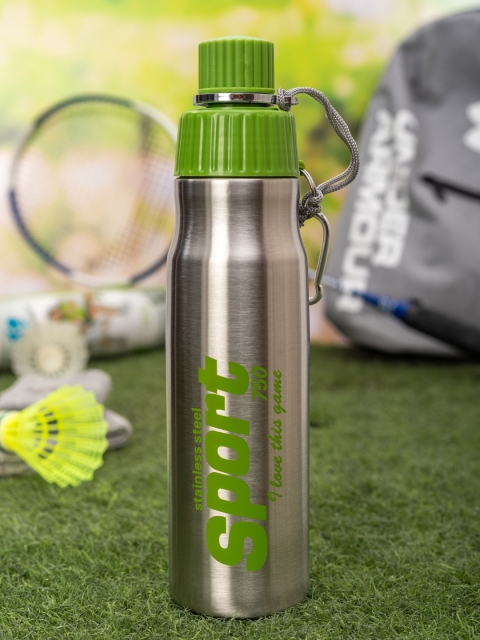 

VIVA h2o Unisex Set Of 2 Silver-Toned & Green Printed Stainless Steel Water Bottles