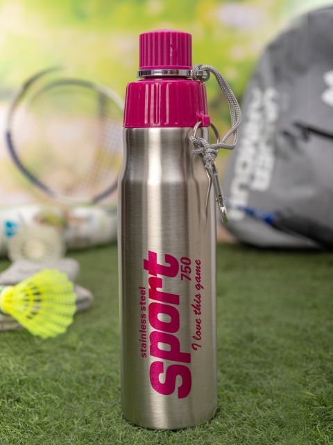 

VIVA h2o Unisex Set Of 2 Silver-Toned & Pink Printed Stainless Steel Water Bottles