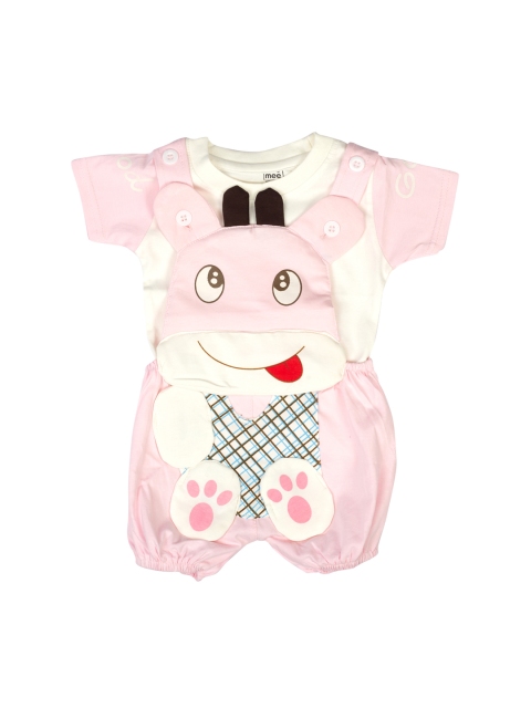 

MeeMee Unisex Kids Pink & Off White Printed T-shirt with Shorts