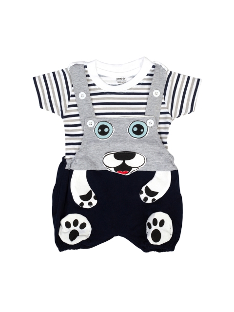 

MeeMee Kids Navy Blue & Grey Printed Dungaree Set