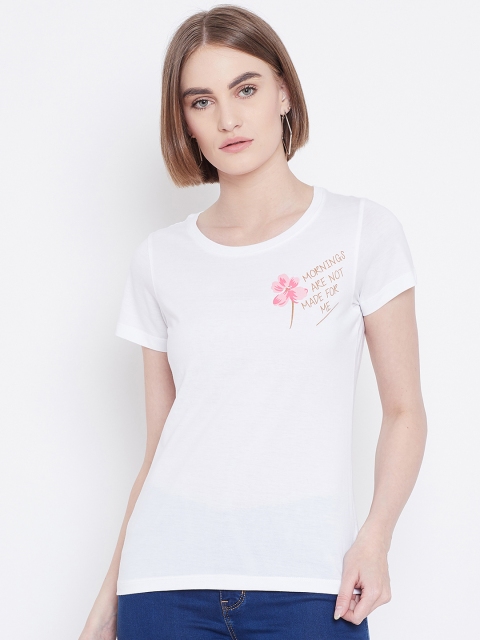 

METTLE Women White Printed Round Neck T-shirt