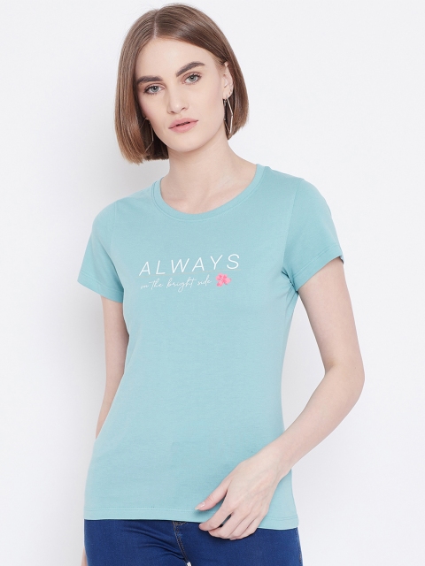 

METTLE Women Blue Printed Round Neck T-shirt