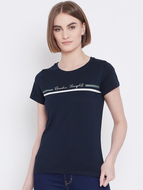 

METTLE Women Navy Blue Printed Round Neck T-shirt