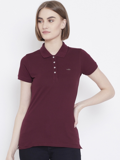 

METTLE Women Maroon Solid Polo Collar T-shirt
