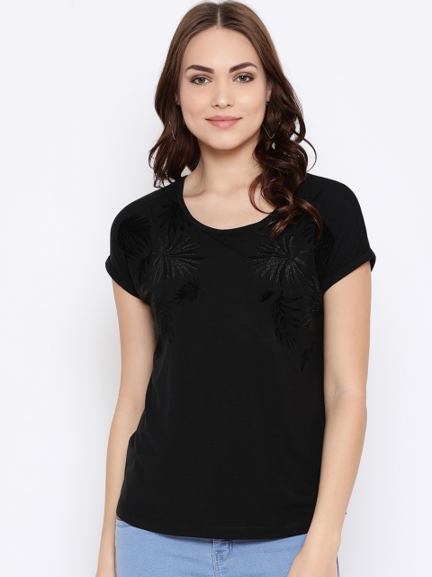 

METTLE Women Black Printed Round Neck T-shirt