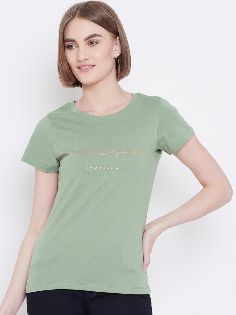 

METTLE Women Green Printed Round Neck T-shirt