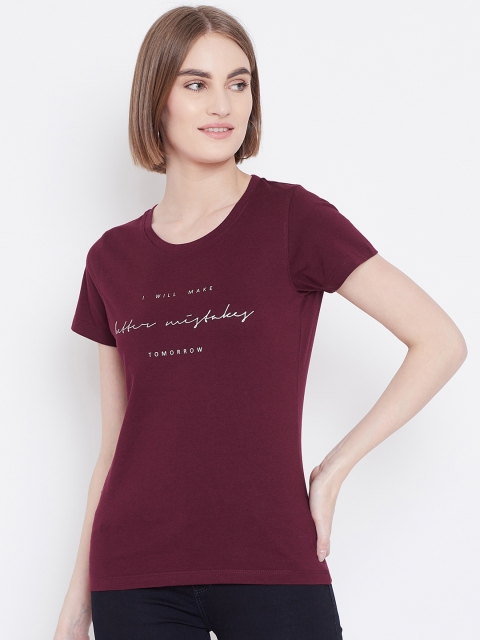 

METTLE Women Maroon Printed Round Neck T-shirt