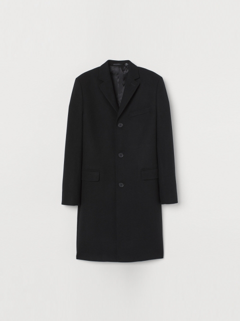 

H&M Men Black Solid Wool-Blend Coat