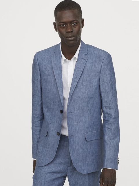

H&M Men Blue Linen Slim Fit Jacket