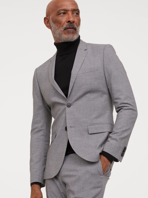 

H&M Men Grey Solid Jacket Skinny Fit