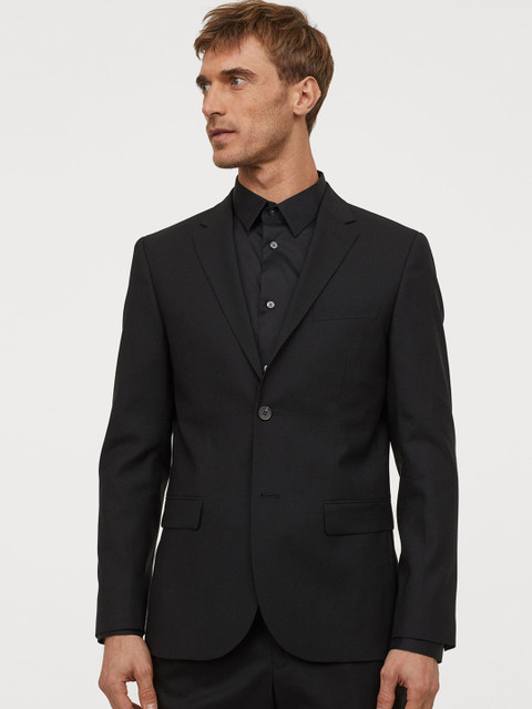 

H&M Men Solid Wool Slim Fit Jacket, Black