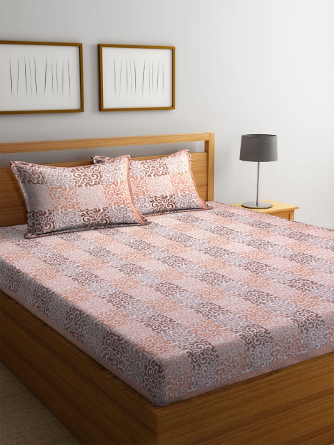 

DREAM WEAVERZ Beige & Brown Printed Queen Bedsheet with 2 Pillow Covers