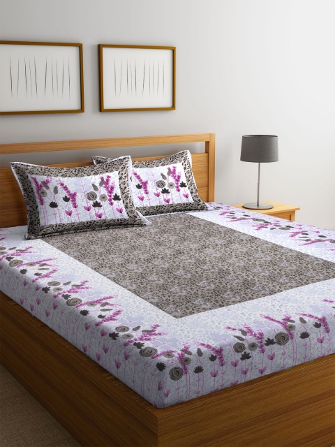 

DREAM WEAVERZ Grey & Pink Ethnic Motifs 300 TC Cotton 1 Queen Bedsheet with 2 Pillow Covers