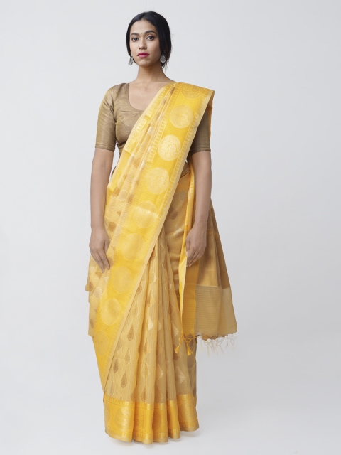 

Unnati Silks Yellow Silk Cotton Woven Design Banarasi Saree