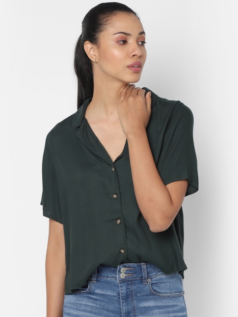 

AMERICAN EAGLE OUTFITTERS Women Green Regular Fit Solid Casual Shirt
