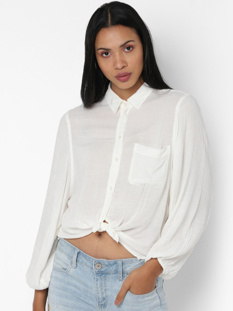 

AMERICAN EAGLE OUTFITTERS Women White Regular Fit Solid Casual Shirt