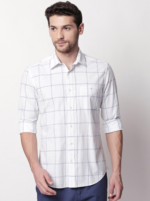 

RARE RABBIT Men White Tailored Fit Checked Casual Shirt