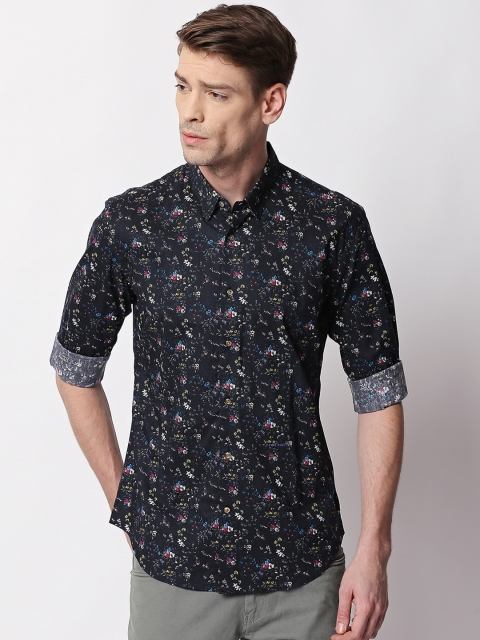 

RARE RABBIT Men Black Tailored Fit Printed Casual Shirt