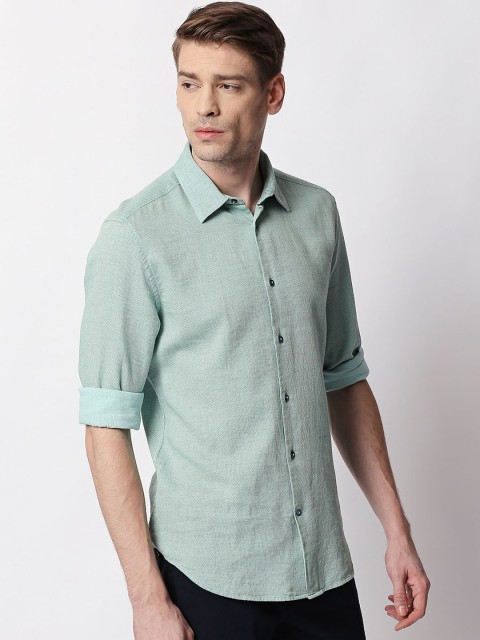 

RARE RABBIT Men Sage Green Tailored Fit Self Design Casual Shirt
