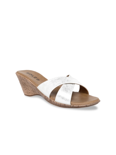 

SOLES Women Silver Textured Wedges