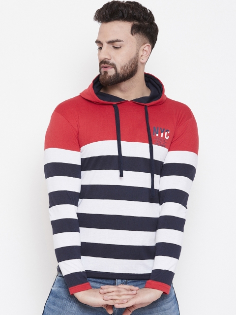 

Austin wood Men Red & White Striped Hood T-shirt