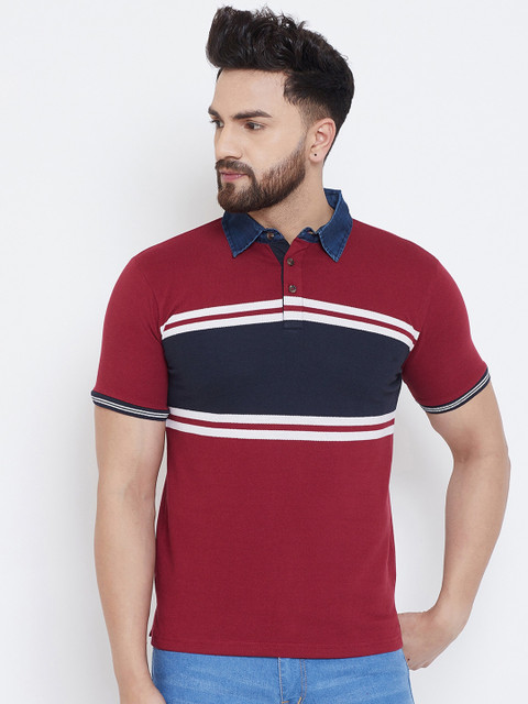 

Austin wood Men Maroon Colourblocked Polo Collar T-shirt