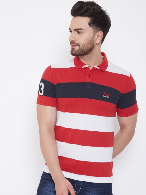 

Austin wood Men Red and White Striped Polo Collar T-shirt