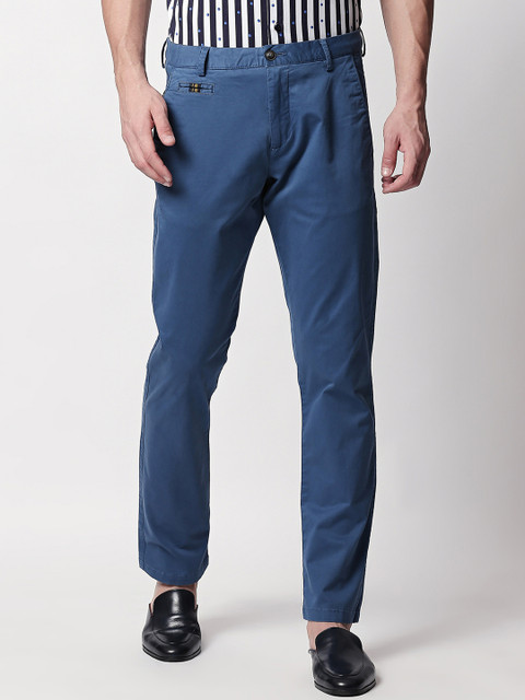 

RARE RABBIT Men Blue Regular Fit Solid Regular Trousers