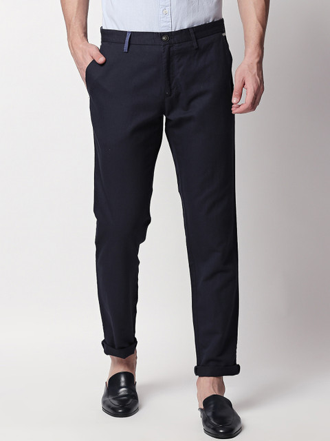 

RARE RABBIT Men Navy Blue Regular Fit Solid Regular Linen Trousers