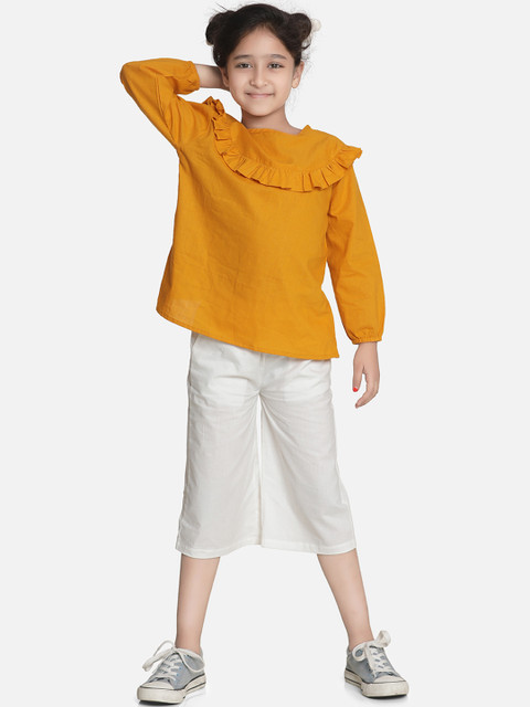 

AWW HUNNIE Girls Mustard Yellow & White Solid Top with Capris