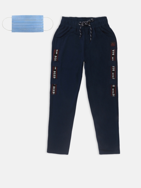 

Lil Tomatoes Boys Navy Blue Solid Track Pants with 3 Ply Face Mask