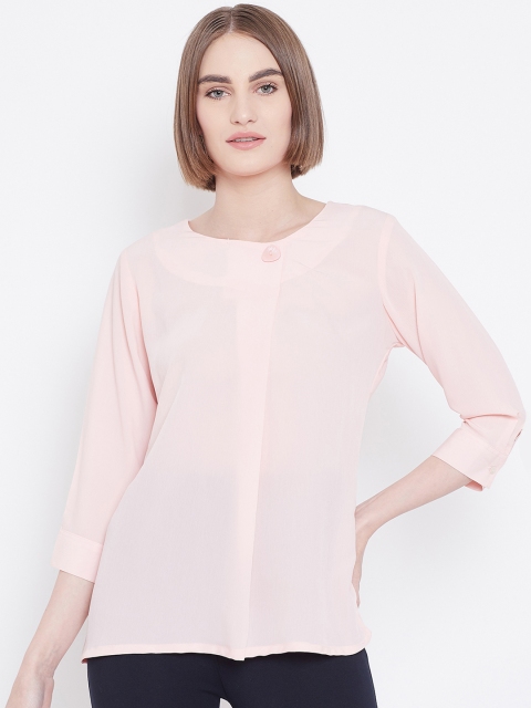 

METTLE Women Nude Solid Cotton Blend Top