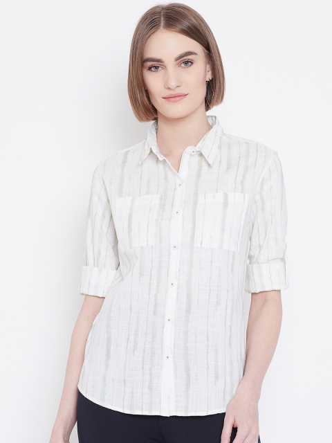 

METTLE Women White Striped Shirt Style Top