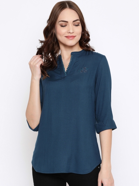 

METTLE Women Teal Solid Regular Top
