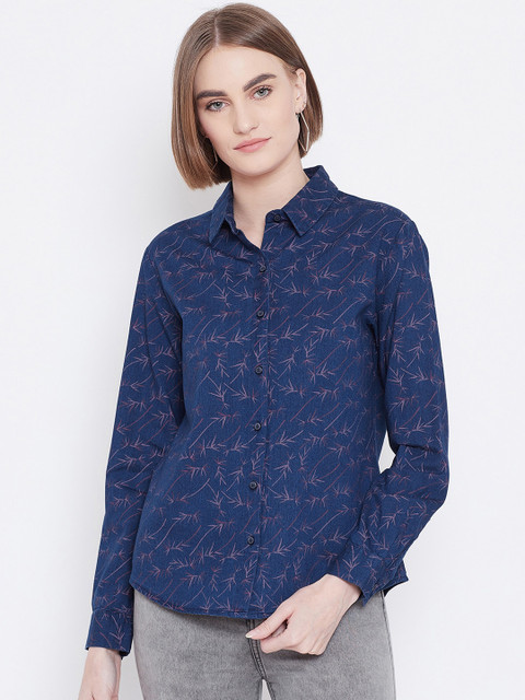 

METTLE Women Blue Printed Cotton Blend Shirt