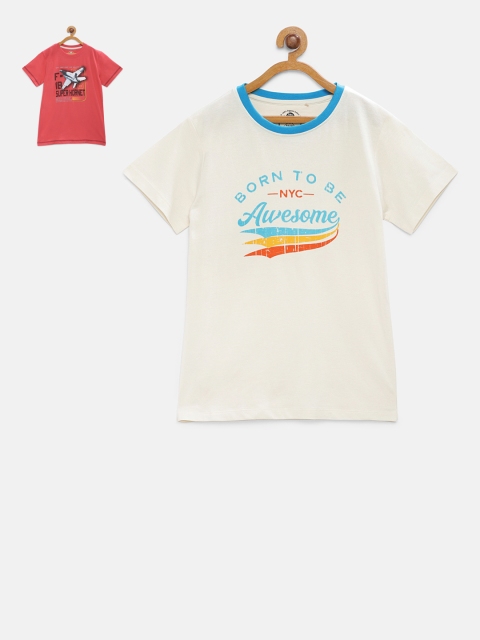 

Cub McPaws Boys Pack Of 2 Red & White Printed Round Neck T-shirt